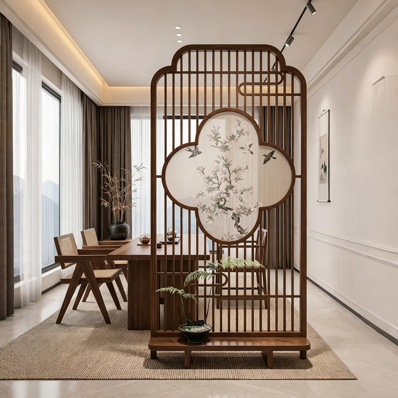 New Chinese-Style Song Dynasty Aesthetics Movable Partition Solid Wood Screen to Block the Living Room Grille Facing the Entrance Door New Chinese-Style Song Dynasty Aesthetics Movable Partition Solid Wood Screen to Block the Living Room Grille Facing the Entrance Door