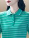 清仓秒杀外贸尾货纯棉polo衫t恤女条纹翻领长袖中年妈妈款上衣服