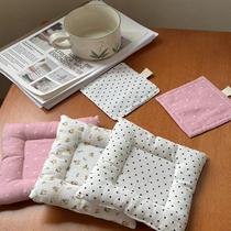 Korean style ins exquisite coaster square insulated non-slip soft cloth pad literary cute cotton and linen floral polka dot glass cup