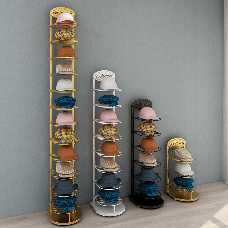 Hat Display Rack, Floor-Standing Multi-Layer Storage Rack for Children's Hats, Wall-Mounted Hat Stand for Clothing Stores, Light Luxury Iron Art
