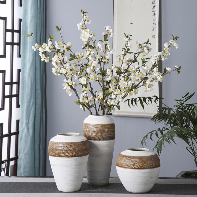 Modern Minimalist Ceramic Ornaments, Real Flower Vase Three-Piece Set, Jingdezhen Porcelain Pottery Pots, Living Room Flower Arrangement, Home Decoration