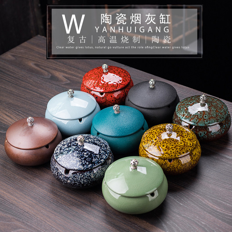 Ceramic Creative Ash-ins net red up end Ashtray Light Extravagant Sign with lid Home Office Anti-fly ash tray