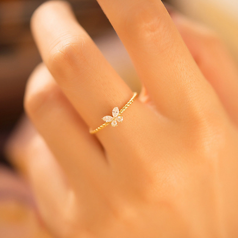 British designer topwhit all-over s925 silver plated 14k gold butterfly ring women's niche simple and slender temperament