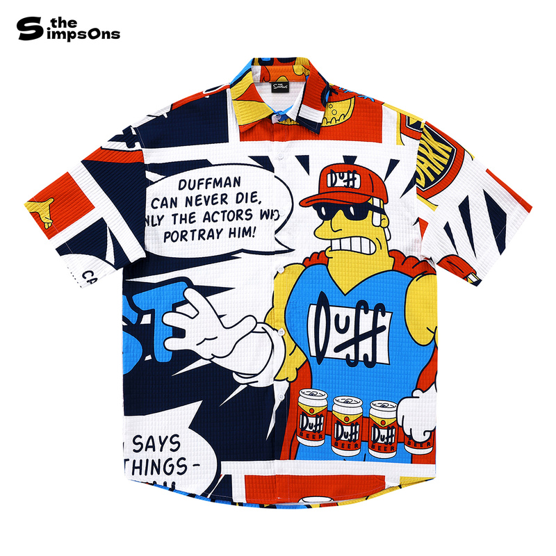 [Same Style as He Changxi] the Simpsons Short-Sleeved Shirt 2026 Summer New Style Comic All-Over Print Loose Shirt