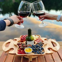 Portable Wine Glass Rack Folding Wooden Picnic Table Fruit T