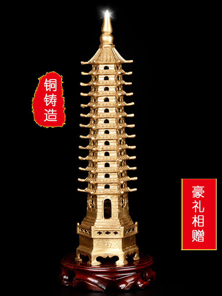 Tower copper nine-story home decorations living room TV cabinet on both sides of the floor-to-ceiling ornaments large light luxury high-end meaning good