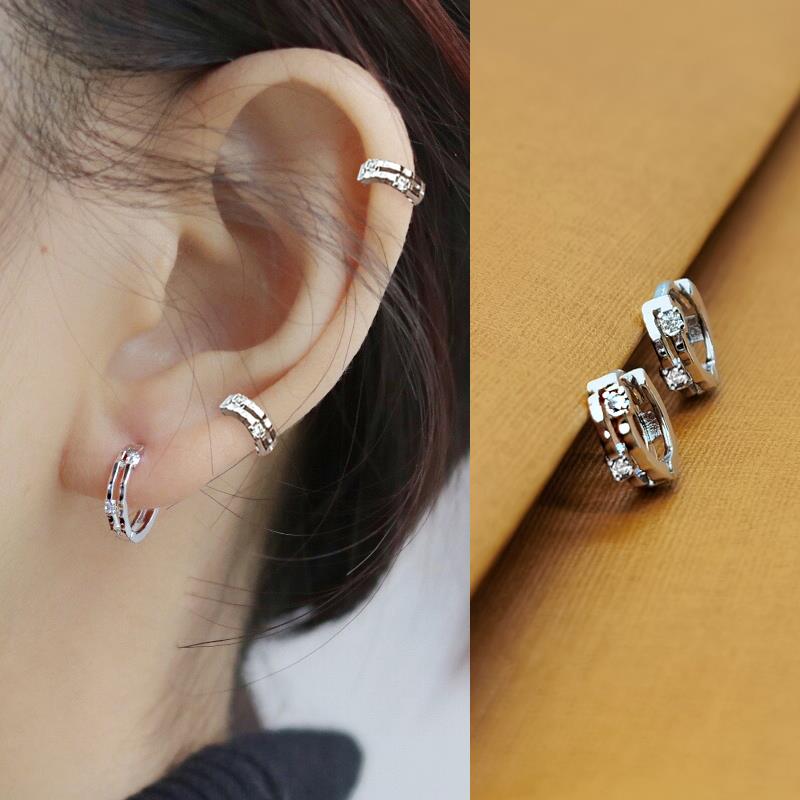 New ear studs female sterling silver needle Xia Chao flash high-end small ear buckle ear bone ring with pierced earrings ear pin earrings