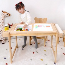 Solid wood childrens tables and chairs can lift kindergarten building blocks game toy table baby learning writing and painting book table