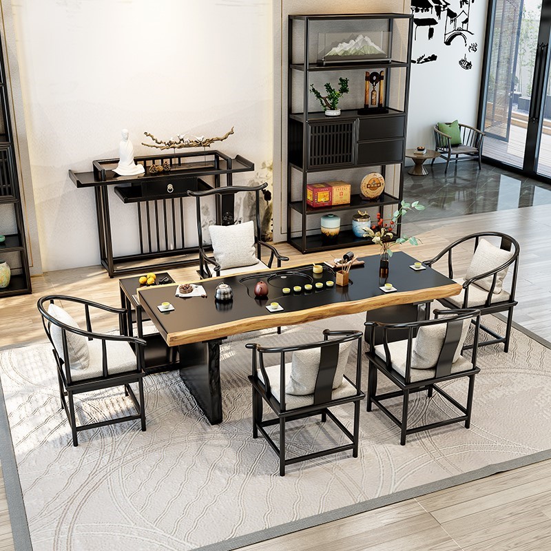 Solid wood whole board kung fu tea table new Chinese style large board tea table Zen tea sea table living room tea tray office tea table and chairs
