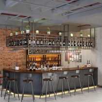 Wrought iron hanging wine rack bar counter hanger goblet upside down wine glass rack restaurant wall cabinet storage rack bar wine cabinet