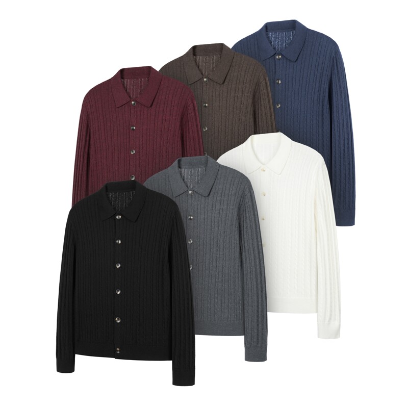 Deserto Casual Button-Down Cardigan Top in a Vintage Style with Fine Striped Buttons, Made of Long-Staple Cotton