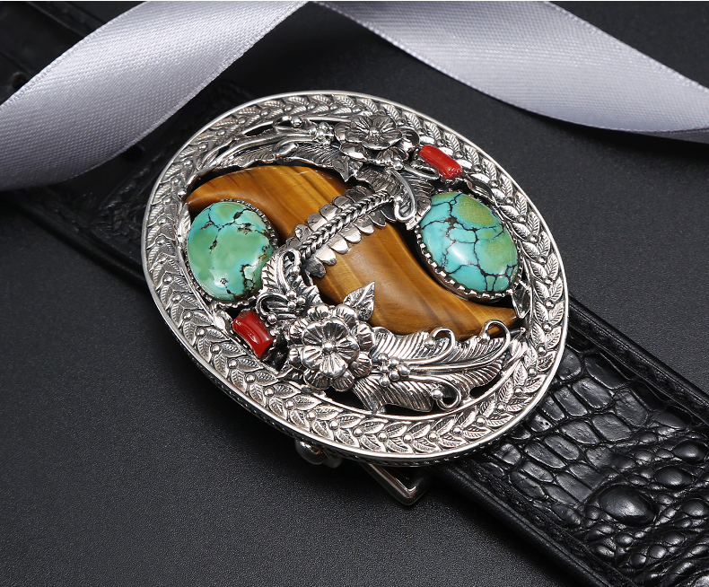 Odybird ODYBIRD sterling silver high-grade belt men's tide jade belt crocodile leather business pin buckle belt