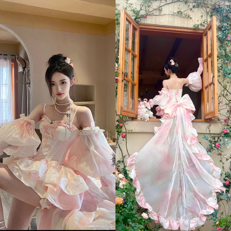 Summer Pink Dress, Runaway Princess Style, Trailing Suit Dress, Hot Evening Dress, Tutu Skirt, Girl's Dress Summer Pink Dress, Runaway Princess Style, Trailing Suit Dress, Hot Evening Dress, Tutu Skirt, Girl's Dress