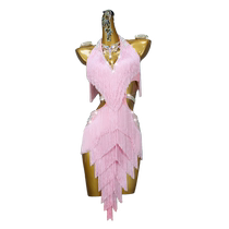 2024 New Professional Latin Dance Competition Performance Costume Pink Advanced Floral Art Examination Tassel Dress
