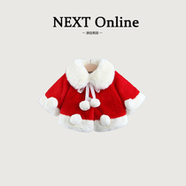 British NEXT baby girl autumn and winter lapel thickened warm coat baby princess imitation fur New Year clothes red