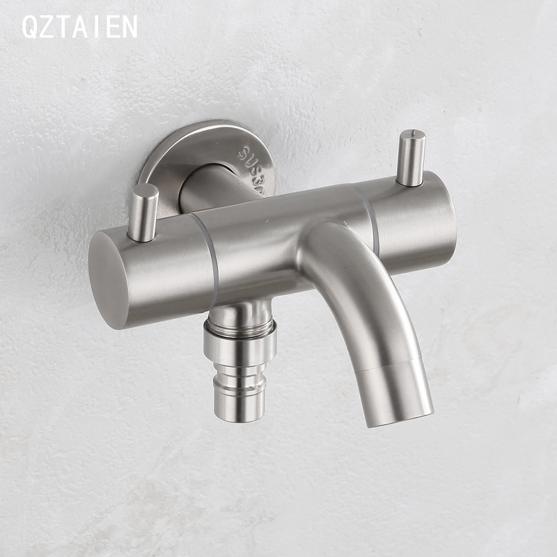 304 stainless steel one-in-two-out washing machine buckle water nozzle dual-use double-cut mop pool faucet spray gun set