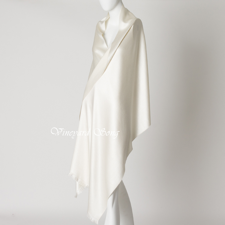 Italian Spring Selection Medium Weight Silk Cashmere Shawl Scarf High Gloss Satin Icy White