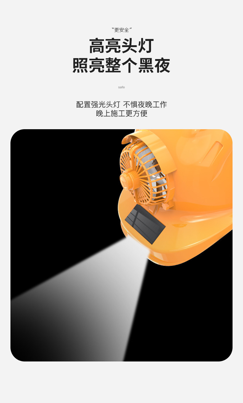 Фанаты Cap 欢盾八风扇双空调蓝牙ai语音智能双太阳能安全头灯帽矽胶按键防水