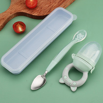 304 stainless steel baby fruit dredger Children scraped apple puree spoon double-head double-head double-head dived fruit silicone gel soft spoon