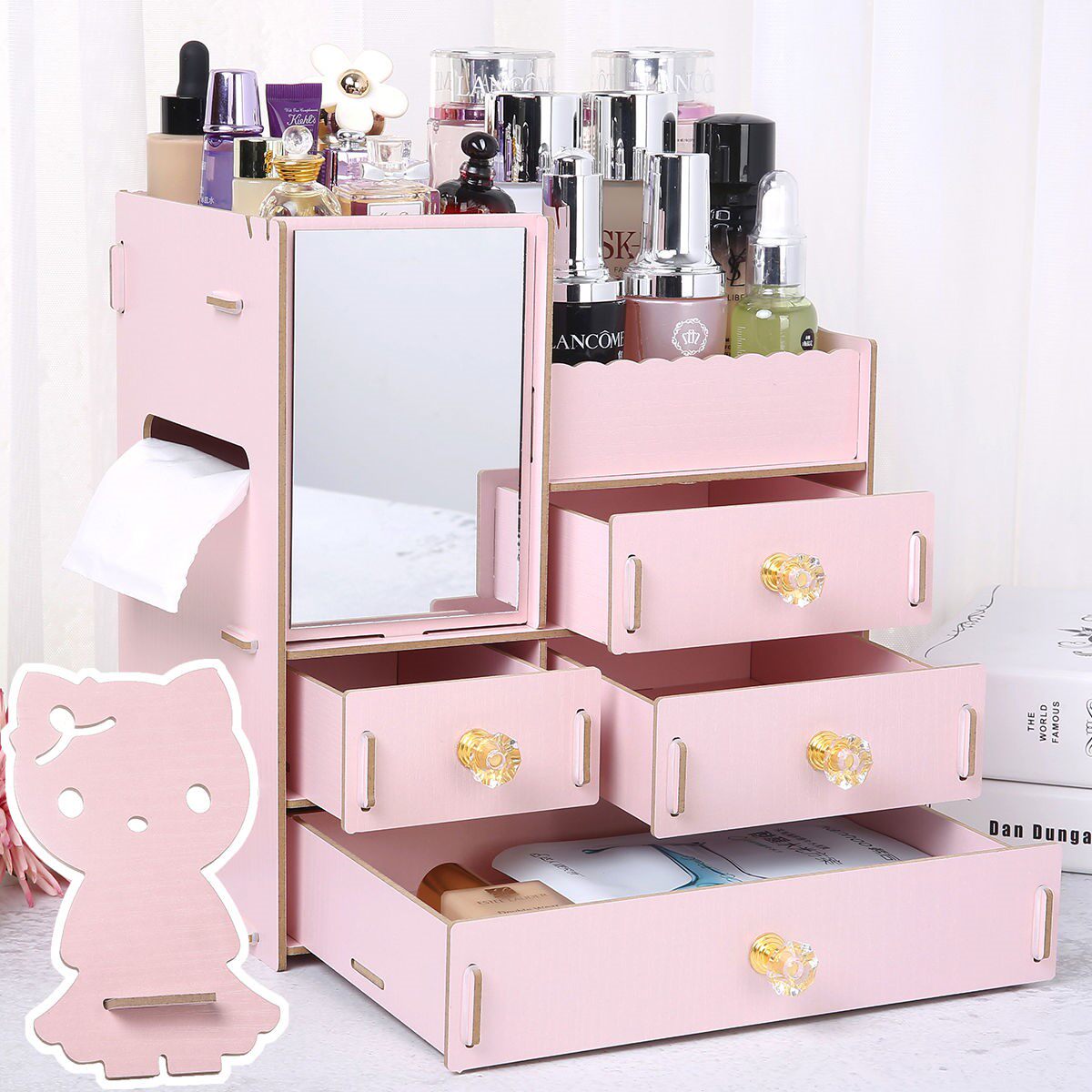 Cosmetic Storage Box Desktop Storage Box Wooden Drawer Dresser Makeup Box Desktop Shelf