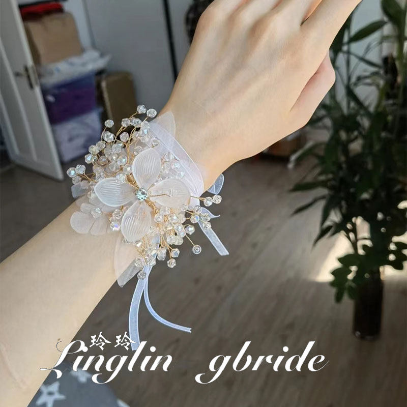 New Bride Ultra Fairy Strings Beads Ribbon Leaf Wrist Flower bridesmaid Sweet Hand Flowers Wedding Wedding Dress Accessories-Taobao