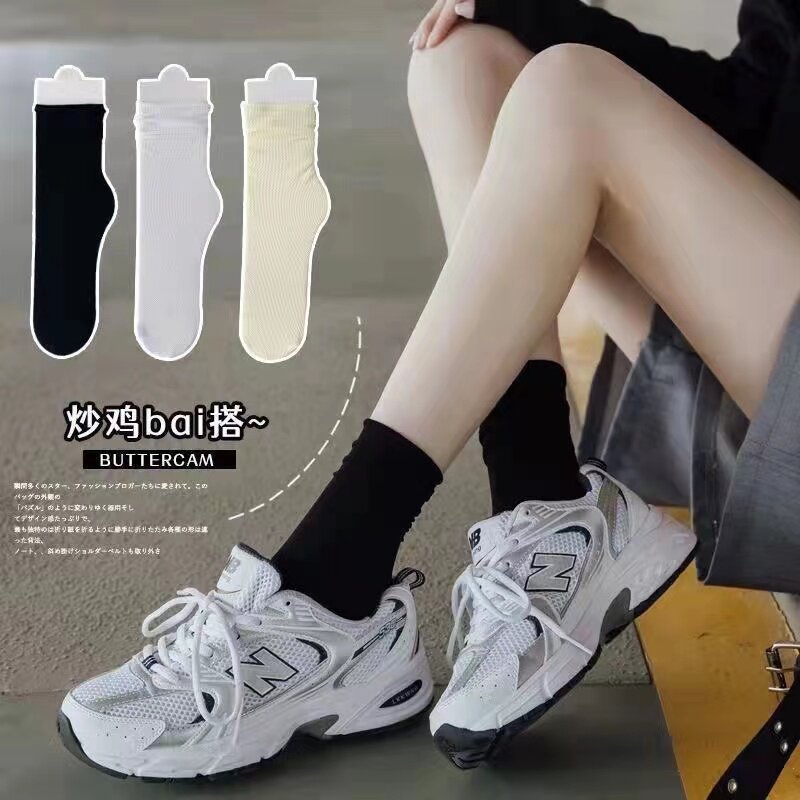 Heap socks women's thin ice ice socks spring and autumn summer socks women's mid-tube socks white stockings ice stockings summer