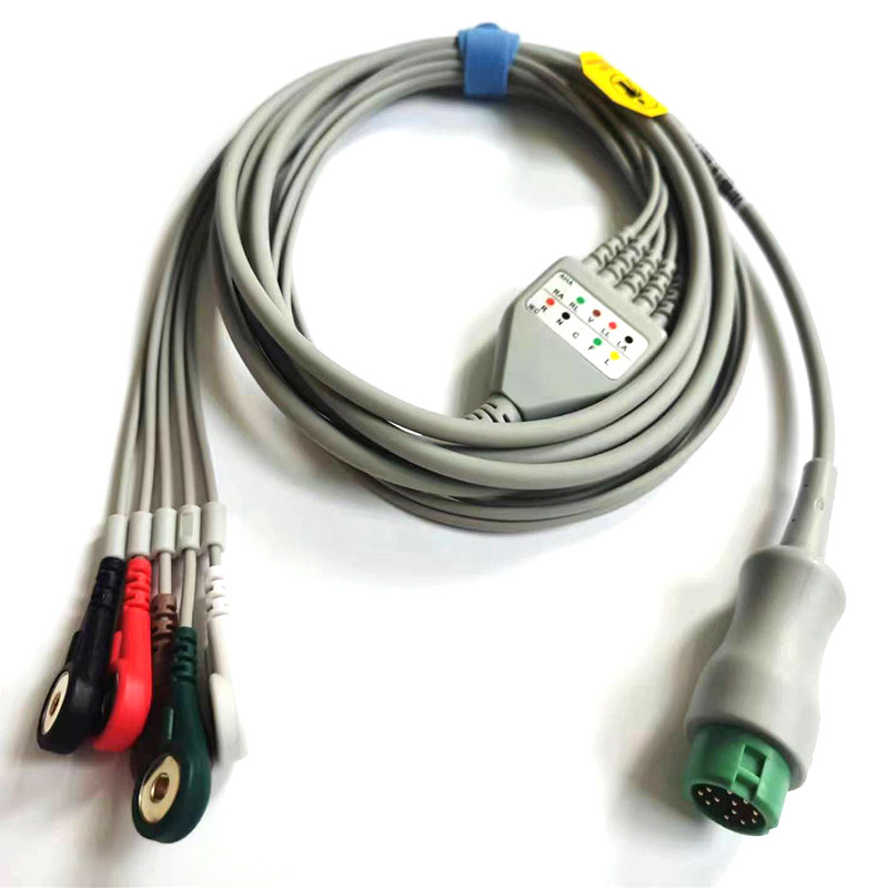 适用迈瑞T5/T6/T8/IPM/IMEC监护仪12针一体5导扣式心电图机导联线