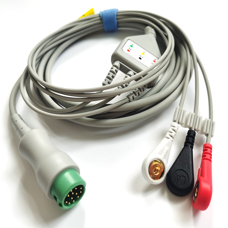适用迈瑞T5/T6/T8/IPM/IMEC监护仪12针一体3导扣式心电图机导联线