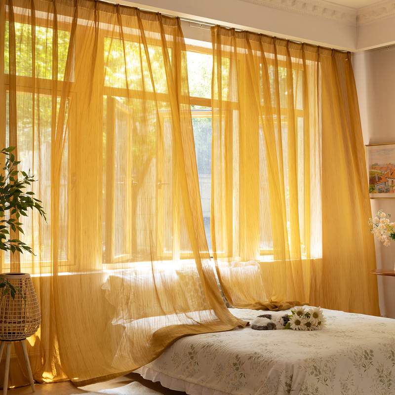 Mu Tangsha New Orange Gauze Curtains Balcony Living Room Bay Window Dream Curtains High-End Light-Transmitting and Opaque Window Screens