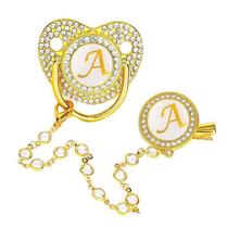 Luxury Zircon Baby Pacifier Clip 26 Letters Gold Newborn Per