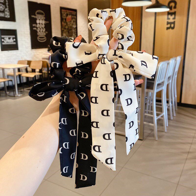 Letter bow hair rope ribbon headdress large intestine hair ring hair band female tied hair silk scarf summer hair ring summer long streamer