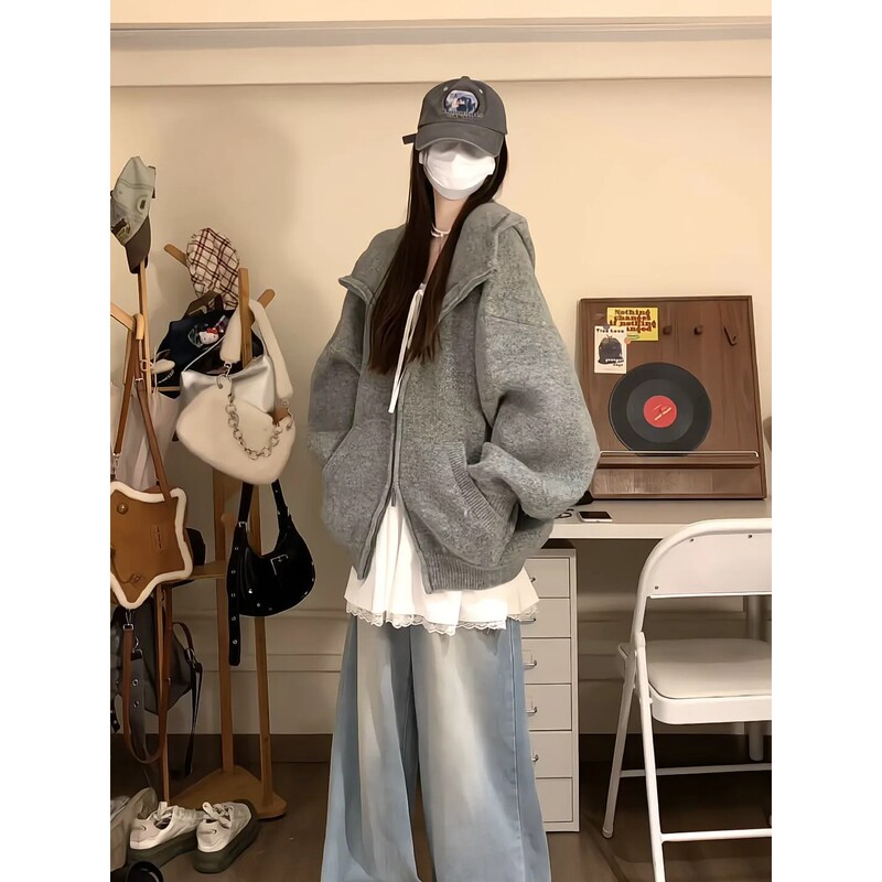 Hooded Sweater Cardigan Jacket for Women, Knitted Sweater, Lazy and High-End Style, 2026 New Korean Style Autumn and Winter Wear Hooded Sweater Cardigan Jacket for Women, Knitted Sweater, Lazy and High-End Style, 2026 New Korean Style Autumn and Winter Wear