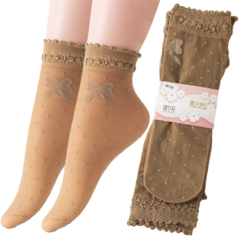 Summer New Lace Trim Loose Top Steel Wire Socks for Women, High-End Floral Socks, Goddess Matching Socks, Snag-Resistant, Ultra-Thin