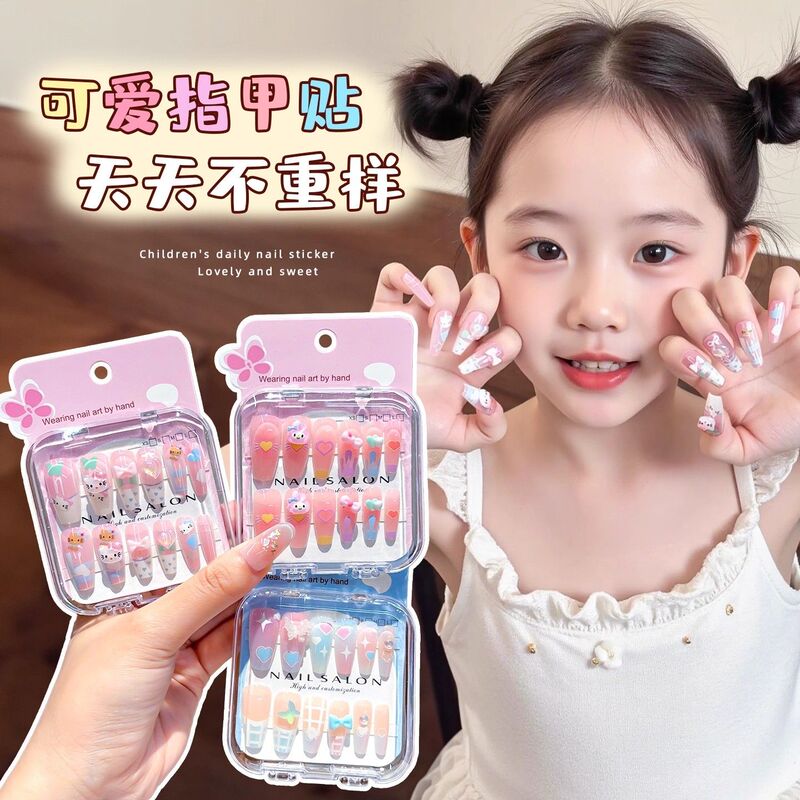 Children's Nail Stickers for Girls, Long Style Manicure, Wearable Nails, Little Princess Stickers, Cartoon Nails, Jelly Glue, Self-Adhesive Toys