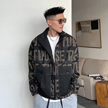 Uncle Spring Autumn Season Collar Letter Printed Splicing Jacket Coach Jacket Coach Jacket Ruffled with loose long sleeve blouses Korean version of the wave