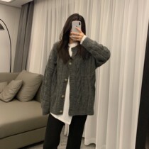BLACKY sweater jacket woman fall 2021 new Korean version loose with lazy wind 100 lap thickened knit cardiovert blouse