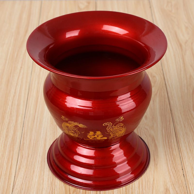 Wedding Supplies Mobile Old Fashioned Pee Basin Red Printed Galvanized High Foot Spittoon Wedding for children and grandchildren Bucket Wedding-Taobao