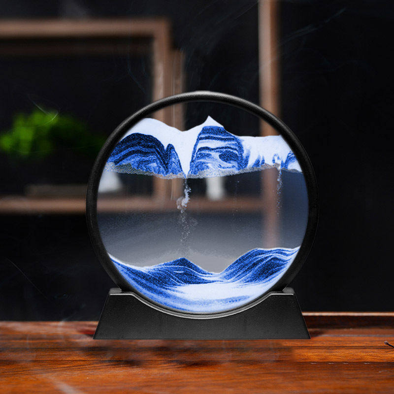 New minimalist 3D mountain water flow sand painting round glass process Gift pendulum decorated with sand leaking Joe to open creative gift pendulum piece