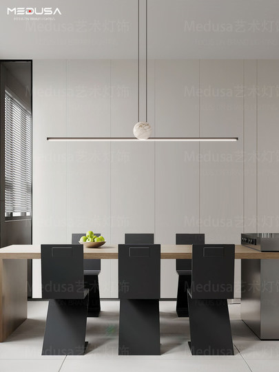 Italian Regolo Minimalist Linear Dining Room Pendant Light Designer Modern All-Copper Marble Long Table Strip Light