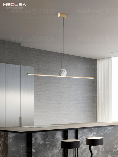 Italian Regolo Minimalist Linear Dining Room Pendant Light Designer Modern All-Copper Marble Long Table Strip Light