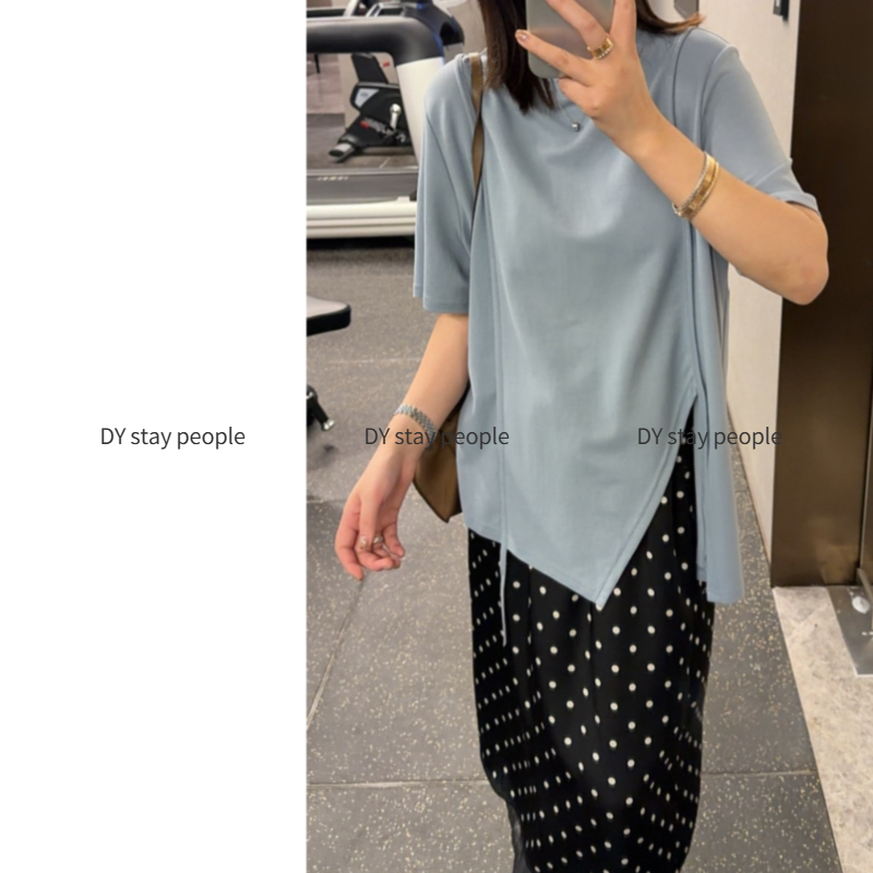 Dy【Slimming T-Shirt】Summer Thin Style~Easy to Wear and Easy to Match, Large Size Slimming Short-Sleeve T-Shirt with Ribbon and Silk Finish Cotton