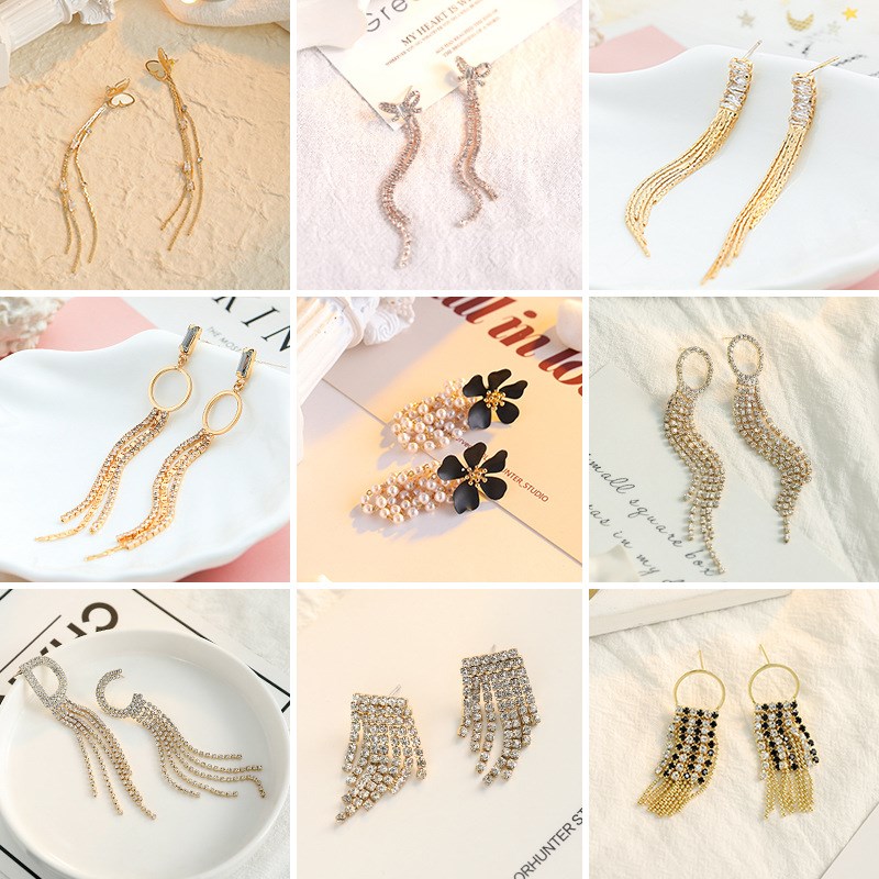 Qingdao Rongda Huixin Arts & Crafts Co., Ltd. Korean Fashion Earrings Asymmetrical Long Tassel Earrings 2021