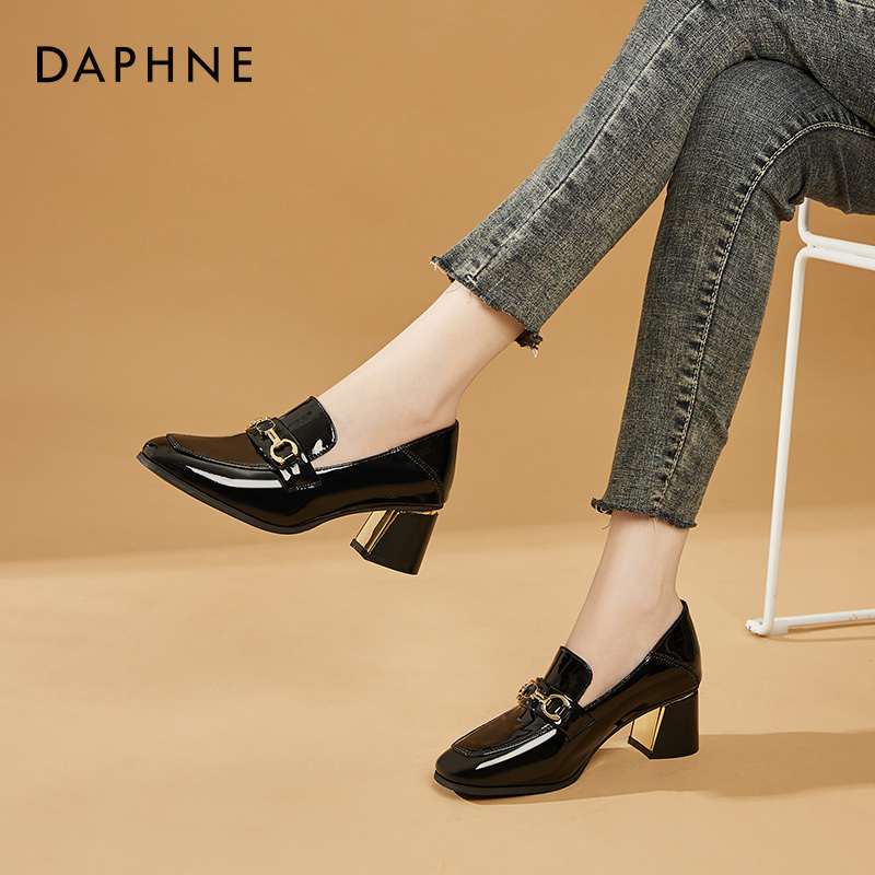 Daphne Loafers Women's Shoes High Heels 2026 New Genuine Leather Summer Chunky Heel Shoes Small Leather Shoes Women's Single Shoes