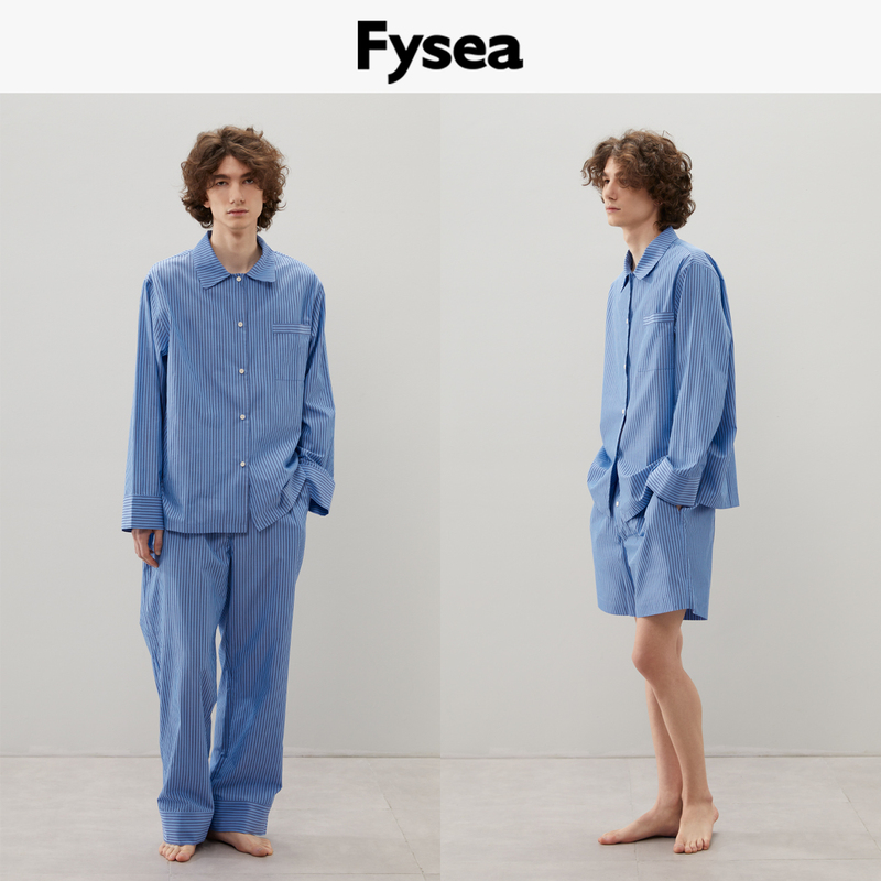 Fysea Tencel Cotton Midnight Blue Striped Pajamas and Sleep Pants for Spring, Summer, and Autumn, High-End Loungewear That Can Be Worn Outside, Unisex