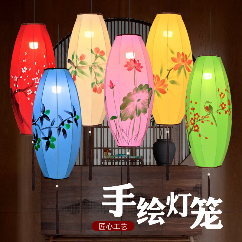 New Chinese fabric chandeliers Imitation Ancient Classic Dining Hall Tea Building Hotel Aisle China Wind Features Hand-painted Red Lantern Custom
