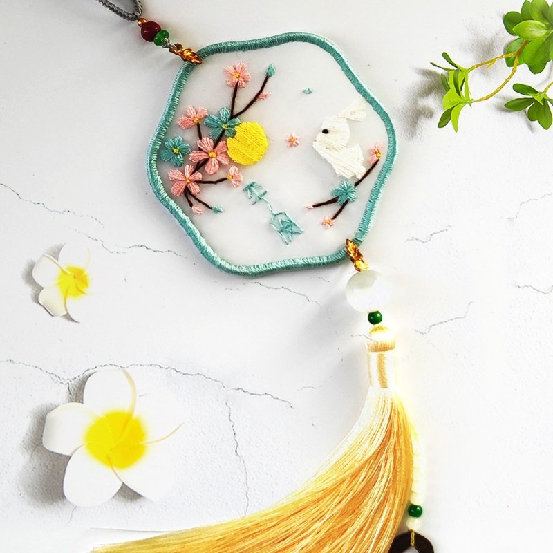 Hand embroidered double-sided embroidered diy material bag self-embroidered making gift moon Rabbit Christmas pendant with boyfriend