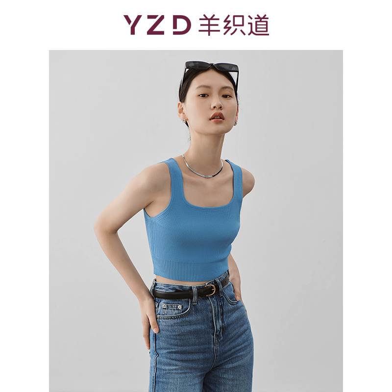 YZD sheep weave adromous summer new short vest slats undershirt square collar tight fit design sensation blouse