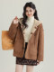 American style reversible hooded brown coat for women 2025 winter fur one-piece thickened and velvet warm short coat
