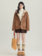American style reversible hooded brown coat for women 2025 winter fur one-piece thickened and velvet warm short coat