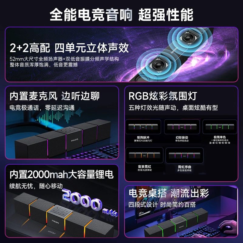 Philips Computer Speakers Spa5600 Desktop Home Bluetooth Gaming Speakers Subwoofer High Sound Quality Rgb Gaming